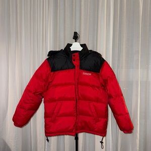 Timberland Red and Black Weathergear Puffer Jacket with Hood